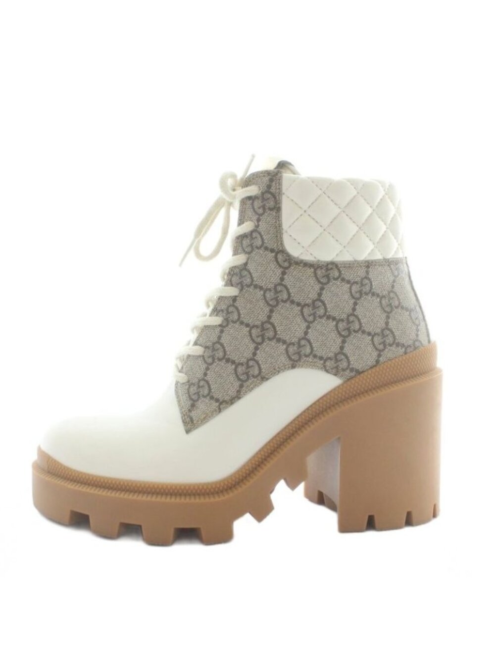 Gucci Ankle Boots GG Supreme Leather High Heel Lace Up 37 - Picture 2 of 9